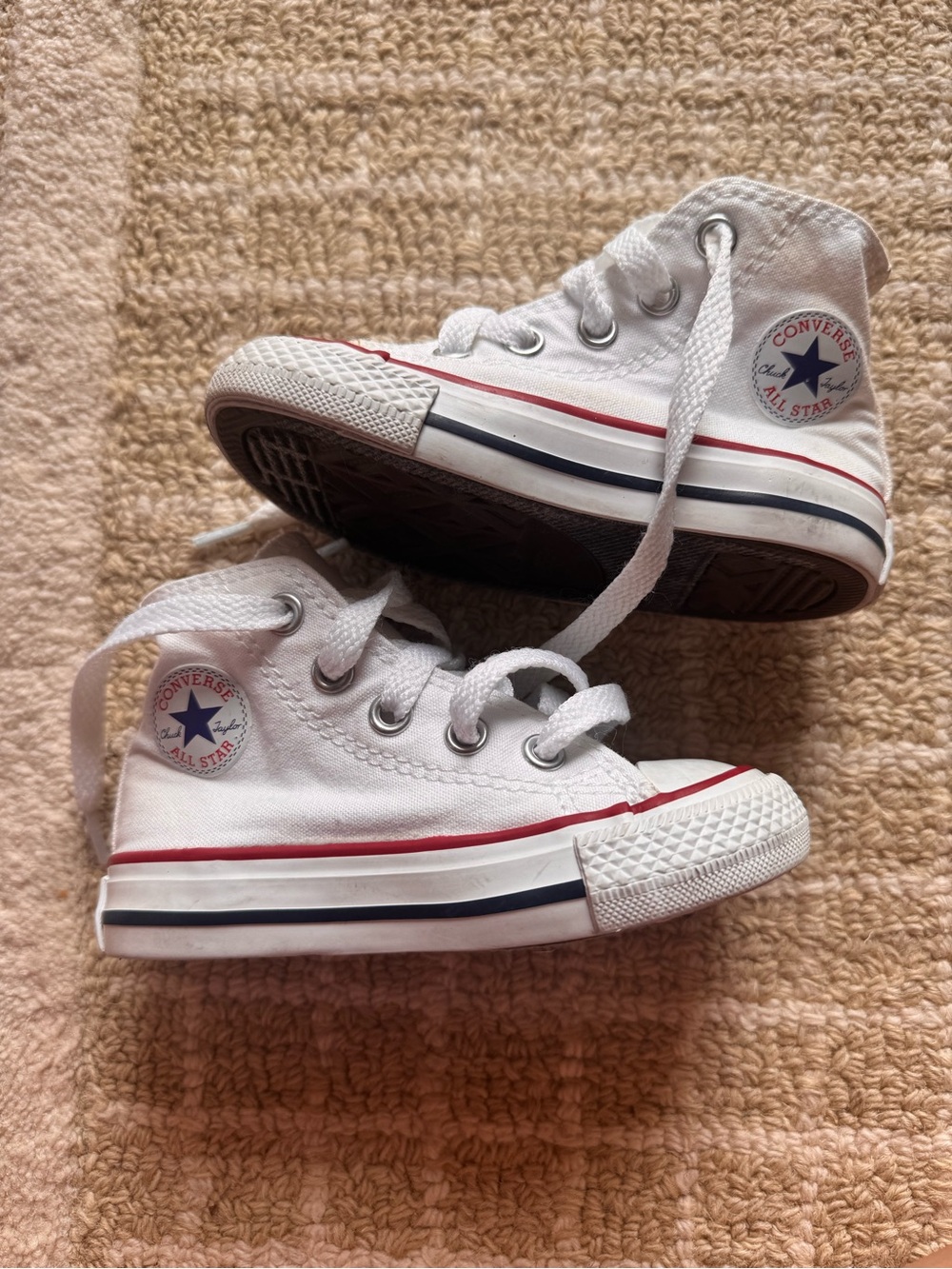 Converse Baby White High-Top Sneakers with Red & Blue Trim